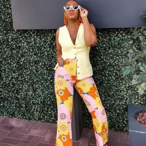 Zara Floral print high waisted pants